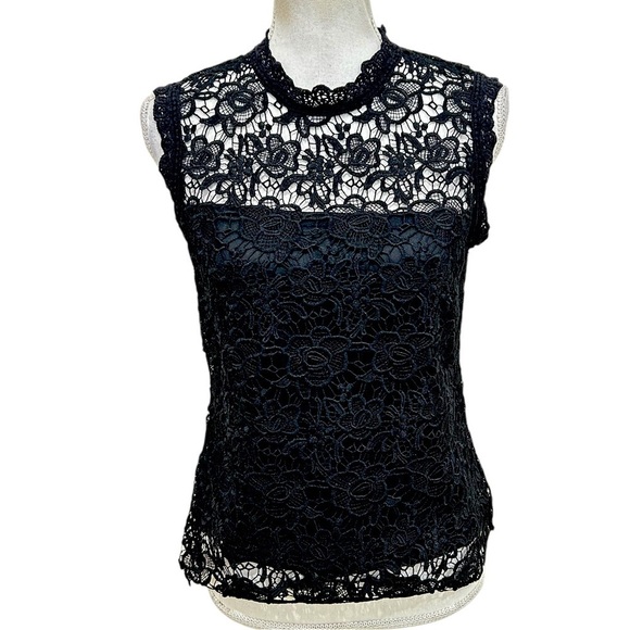 NWT Nanette lepore black lace sleeveless lined blouse gold back zip size small - Picture 1 of 14